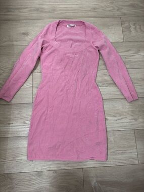 Alexander Wang Pink Long-Sleeve Scoop Neck Velvet Dress Size Medium